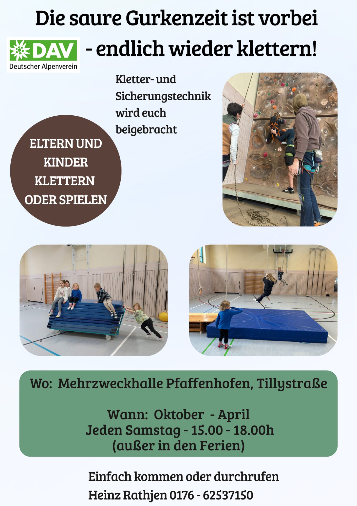 Klettern Eltern und Kinder Samstags